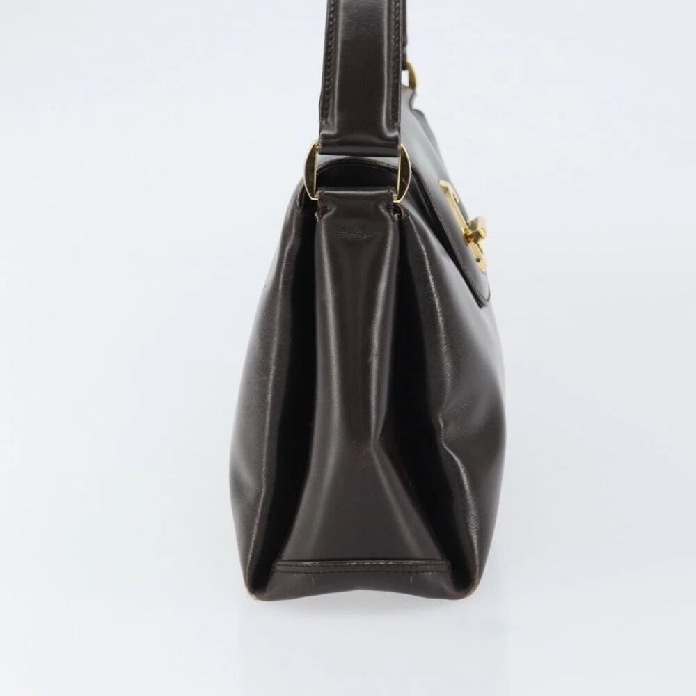 GUCCI Hand Bag Leather Dark Brown Gold - Picture 7 of 15